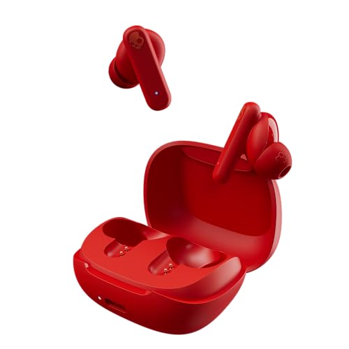 Skullcandy Smokin' Buds Wireless In-Ear Headphones, 20 Hours of Autonomy, 50% Renewable Plastics, Microphone, Compatible with iPhone Android and Bluetooth Devices - Flame Red