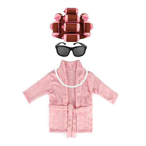Image of Adolala Newborn Photography Props 4 PCS Photoshoot Outfits with Toddler Bathrobe Crochet Baby Curler Hat Bead Necklace Round Glasses Costume Sets for Infant Boys Girls