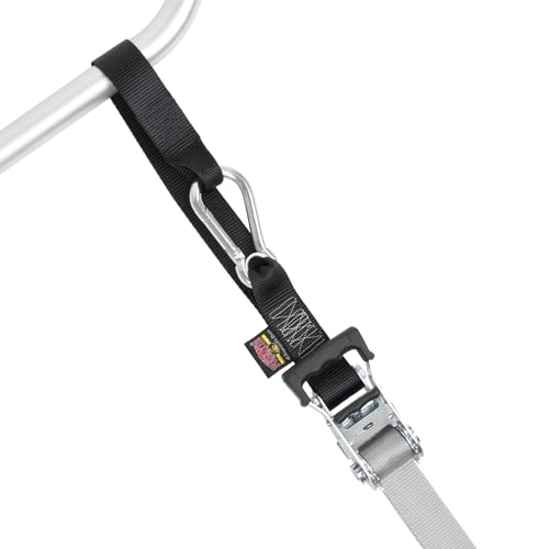 Image of PowerTye 1.5 inch x 10ft Ratchet Straps with Carabiners, Silver /Black Pair