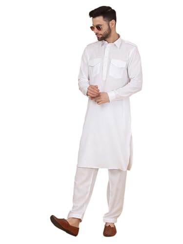 Image of KRAFT INDIA Men's Cotton Pathani Kurta With Drawstring Salwar Set