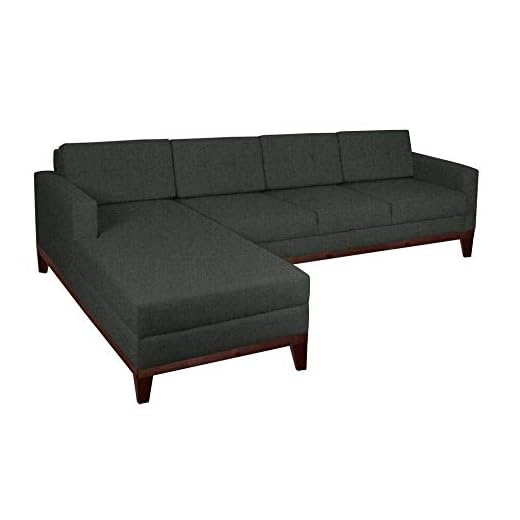 Sofá 4 Lugares Living com Chaise Pés e Base em Madeira Linho Cotton Grafite