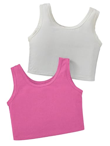 Image of Milumia Girl's 2 Pack Scoop Neck Ribbed Tank Tops Sleeveless Summer Crop Tops Set