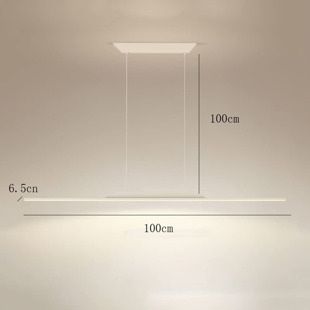 Biała lampa wisząca, ściemniana lampa liniowa LED, długa nordycka lampa do jadalni, restauracji, kuchni, stołu, czarodziejskiego baru (100 cm)