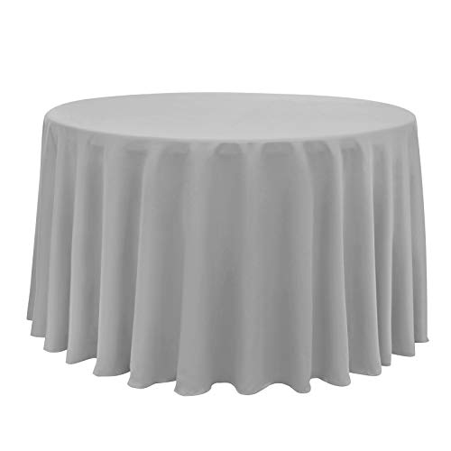 Image of Obstal 210GSM Round Table Cloth, Silver, 120 Inch Diameter | Water Resistance Microfiber Tablecloth, Decorative Fabric Circular Table Cover for Outdoor and Indoor Use