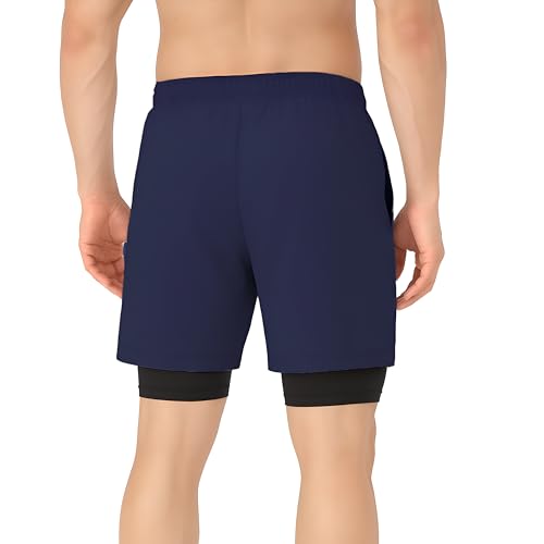 Image of Men's 2 in 1 Active Dual Shorts with Inner Tights Layer & Compression Liner, Double Layer Athletic Short for Running, Gym & Sports