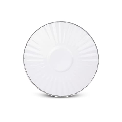 Image of Dandy Lines Cup in Platinum and Saucer Set, Elegant Cups and Saucers for Tea, Eco-Ceramic, Pack of 6, Microwave & Dishwasher Safe, Great for Hosting & Gifting