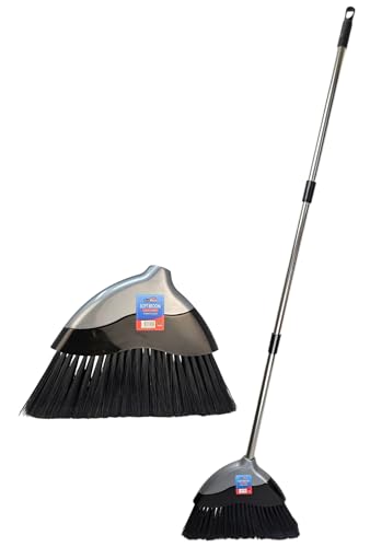 Bh | Soft Angle Broom with 1.2m Stick | Stainless Steel | Adjustable Handle | Sweeping Brush for Indoor Kitchen Lobby Office Pet Hair | Soft Bristle Corn Broom Floor - By Best House
