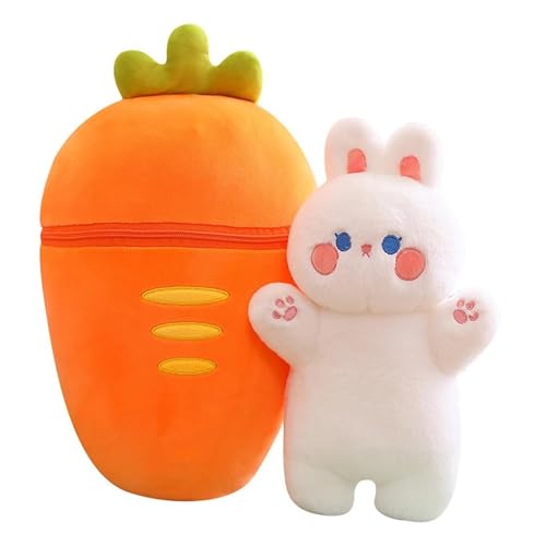 Image of Kidology Plush Toy Pillow, Reversible Bunny, Cute Rabbit Sofa Pillow, Easter Bunny Stuffed Animal Cute Rabbit Plushie Birthday Gift for Boys Girls and Kids (Medium, Carrot Bunny - Zipper)