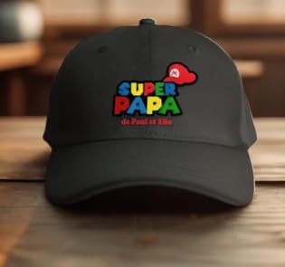 Casquette noire Réglable "Super Papa de (prénom)" - Cadeau Personnalisé pour la Fête des Pères, Anniversaire ou Toute Occasion Spéciale