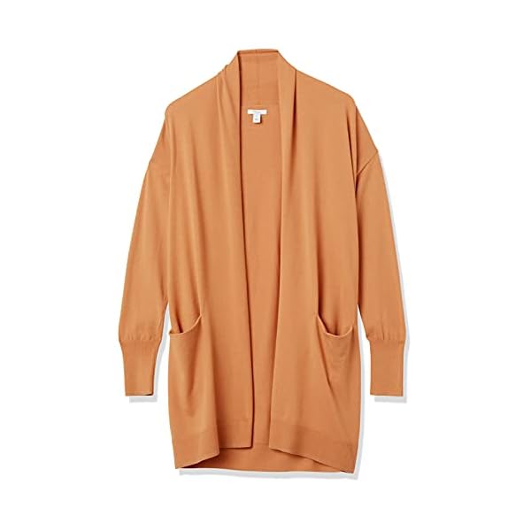 Daily Ritual Women's Fine Gauge Stretch Long-Sleeve Cardigan Sweater, Camel, XX-Large