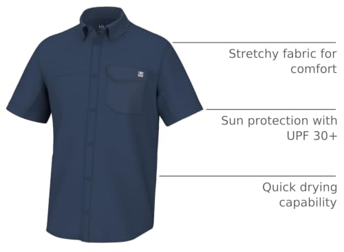 Image of HUK Men's Tide Point Kc Scott Original Artwork Short Sleeve Shirt, Fishing Button Down