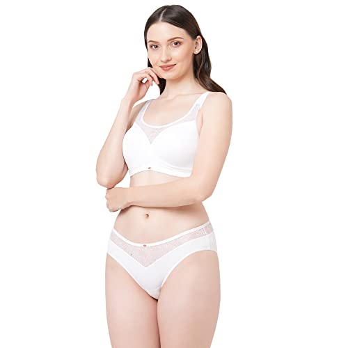 Image of SOIE Women's Full Coverage Padded Bra and Mid Rise Brief with Lace Detailing