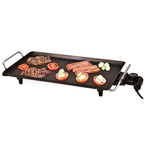 AXSOM Roast 1500 Plancha électrique 1500 W, thermostat réglable avec 5 réglages de température, surface de cuisson 26 x 46 cm, plaque anti-adhérente, pieds antidérapants Cover