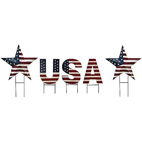 USA Yard Sign with Stake 4th of July Metal Patriotic Stars American Flag Letter USA Yard Stake Memorial Day Party Supplies for Outdoor Garden Lawn Decor (USA) Cover
