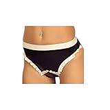 Slip in lattice nero fatto a mano con finiture bianche da donna intimo con cerniera sul cavallo per le donne, bianco e nero, L