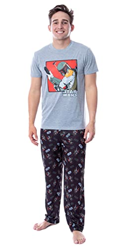 Star Wars Mens' Boba Fett Sleep Pajama Set Crewneck Shirt Pants