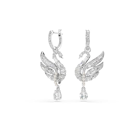 Swarovski Swan earrings, Swan, White, Rhodium finish