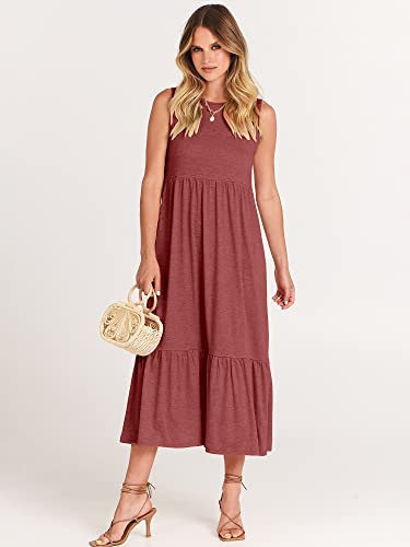 Anrabess Women Summer Tank Dress Round Neck Sleeveless Empire Waist Swing Tiered Maxi Dress With Pockets 499Shenhong-S #TOP2