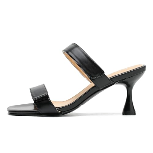 fereshte Womens 2 Strap Slip On Heeled Sandals Slip On Sandals Square Toe Kitten Heeled Mules4