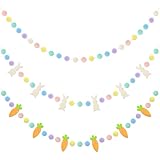 Easter Decorations Bunny Rabbit Banner Pastel Rainbow Pom Pom Colorful Felt Ball...