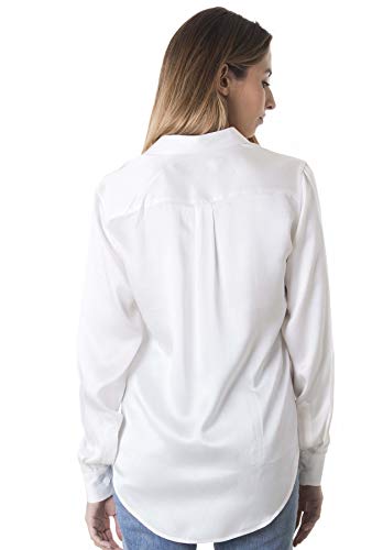 CAMIXA Women 100% Silk Blouse Long Sleeve Ladies Shirt Satin Charmeuse Work Top S White