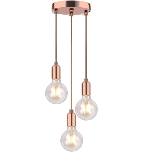Lustre industriel réglable en hauteur, suspension triple E27 or rose