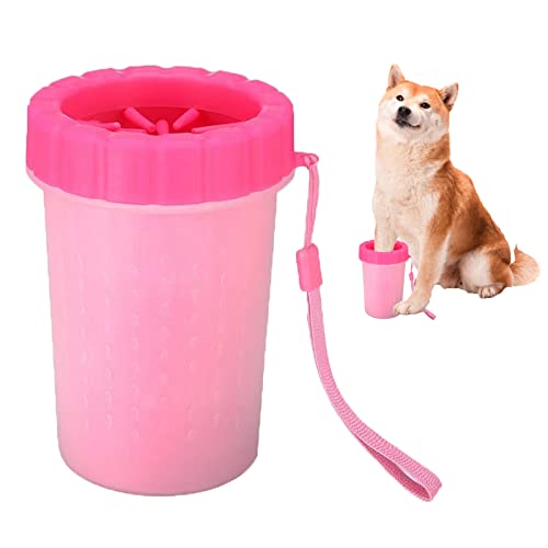 ZCVSYH Dog Paw Washer,Portable Pet Paw Cleaner Cup,Dog Feet Muddy Cleaner Medium Breed,Paw Scrubber For Large Dogs And Cats,Dog Bath Brush Grooming Supplies,Gifts For Dog Owners(Pink)