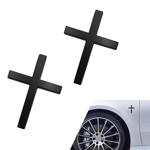 Opuweiy 2 PCS Cross Stickers, 3D Car Cross Emblem Decal, Universal for Trunk Rear Fender Side Fender, 2.5"x1.8" Scratch Decorative Body Stickers (Black)