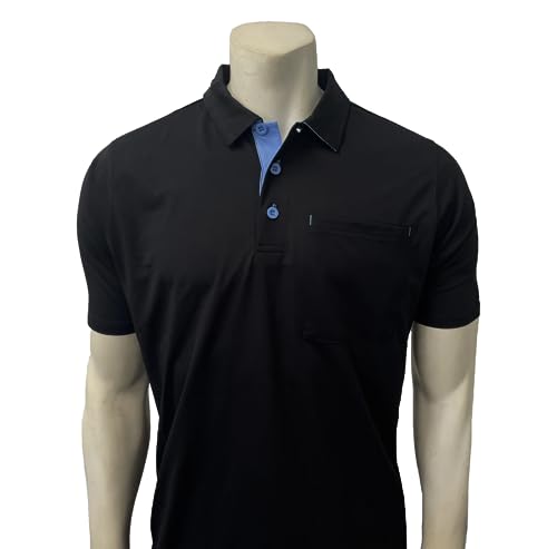Smitty | BBS-349 Major League Style Short Sleeve Umpire Shirt Side Panels | Fits Chest Protector | Baseball Softball Umpire (Medium, Black w/Blue)
