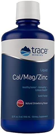 Trace Minerals | Liquid Cal/Mag/Zinc | Calcium, Magnesium, Zinc, Vitamin D3 | Dietary Supplement Supports Tissue, Muscle, and Bone Density | Natural Strawberry Flavor | 32 Servings, 32 fl oz.