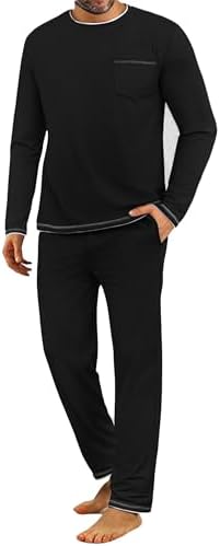 Demegimi Herren Schlafanzug Lang Pyjama Baumwolle Winter Zweiteilige Pyjamas Set Männer