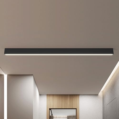 RXPVUXE LED Long Strip Ceiling Light Fixture, Black Anti-Glare Flush Mount Ceiling Lighting, Modern Minimalist Linear Design Aluminum Ceiling Lamp For Dining Living Room Kitchen Bedroom Hallway
