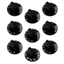 EUROPART 10026916 Drehknopfset 9-teilig schwarz Alternative Universal für | Herd, Durchmesser 50 mm, Abgeflacht 4, Set-Inhalt: 4 Knebel für 7-Takt-Schalter, EAN 4016417204395