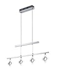 LED JoJo-Pendelleuchte 4-flammig in Aluminium gebürstet/Chrom mit hochwertigen Acryl-Schirmen