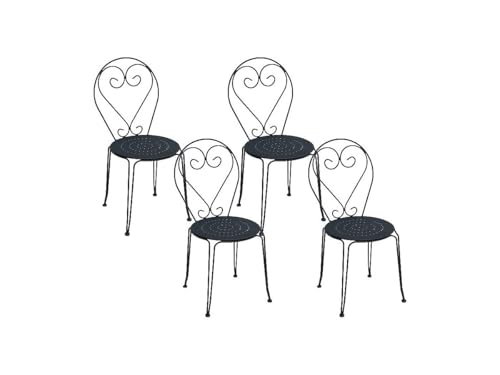 Vente-unique - Lot de 4 chaises de Jardin empilables en métal façon Fer forgé - Anthracite - GUERMANTES de MYLIA