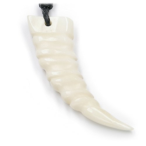 Dente ciondolo a forma di osso intagliato, collana in tessuto nero con nastro, 4,5 cm lungo