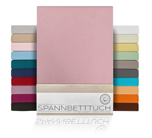 BEAUTEX Spannbetttuch Bettlaken aus Baumwolle, Premium Jersey Stoff 160g/m², Größe und Farbe wählbar (Standard - 160x200x30 cm, Altrose)