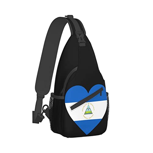Mochila cruzada unisex Love Nicaragua Flag Sling negra miniatura 3