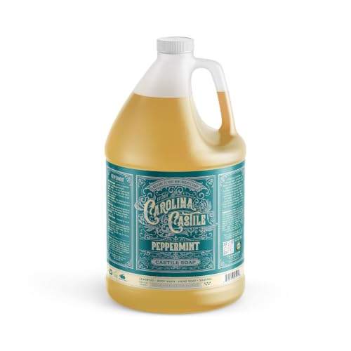 Image of Carolina Castile Soap Peppermint Scent - Certified Organic Base, High Olive Oil Content, Non-Drying, Made with Organic Oils, Concentrated Natural Body Wash for Men and Women (Peppermint, 1 gallon)