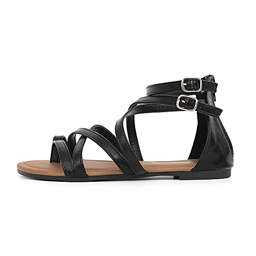 Image of FUNKYMONKEY Girls Gladiator Strap Sandals Flat Thong Cross Strappy Sandals