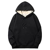 Perbai Mens Winter Warm Sherpa Lined Hoodie Casual Fleece Pullover Hooded Sweatshirt with Pocket(Bla