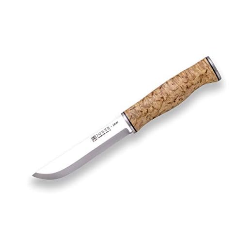 Joker Cuchillo de Caza y Monte Sami CL128, Funda Piel Color marrón, Mango Abedul Rizado, Hoja de 12,3 cm Sandvik 14C28N, Herramienta de Pesca, Caza, Camping y Senderismo