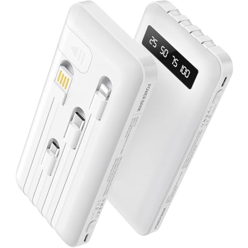 Powerbank 26800mAh mit 4 integrierten Kabel, 22.5W Power Bank USB C Schnellladefunktion mit LED Display & Halterung, Ext...
