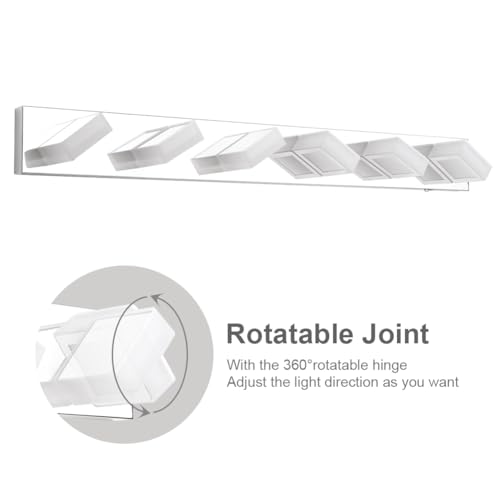 Image of Ralbay Modern Chrome Bathroom Vanity Lights 5 Color Temperature Dimmable Acrylic Modern LED Bathroom Vanity Lighting Fixtures Chrome 40.4inch