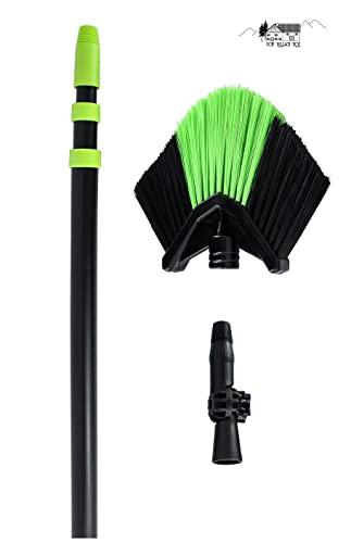 Eckbesen Dreieckbesen Staubfeger Eck Besen Schwarz - Grün mit Teleskopstiel bis 3,3m ausziehbar mit Synthetikborsten und abwinkelbarem Kopf – Bild 3