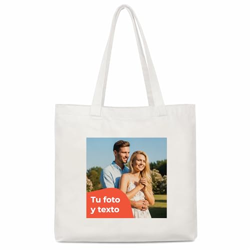 Cimpress Bolsa de Algodón Personalizada, Añade Foto o Texto, 1 Unidad, 35 x 34 cm, Tote Bag Reutilizable, Bolsa de Tela para Regalos Originales, Compras, Uso Diario, Color Natural