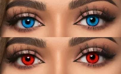 EYCOG 2 Pair Blue-Red Monthly Colored 0 Power Contact Lenses for Eyes Men and Women with 1 Travel Kit Contact Lens Case Box with Mirror-image-6