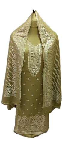 Image of Womens designer woolen suit for women with salwar and kashmiri shawl winter wear kani unstitched fabric set, stylish kurta pant set woollen dress material for women by pure pashmina wooltex
