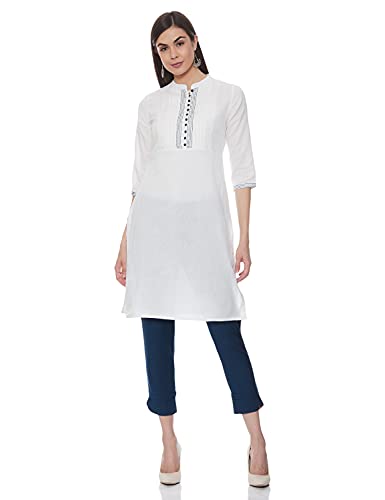 Image of BIBA Cotton Blend Solid Regular Casual Pants