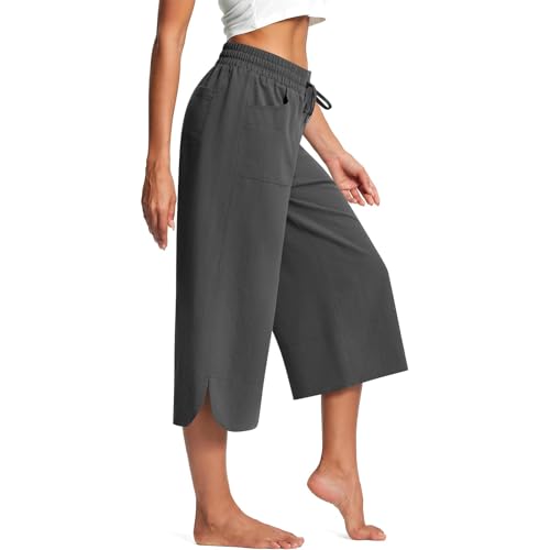 Pantalon d'été ample en lin léger et décontracté à cordon